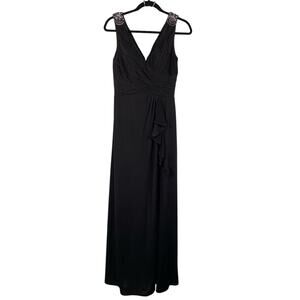 Calvin Klein Black V-neck Sleeveless Embellished Shoulder Jersey Maxi Dress Sz 6